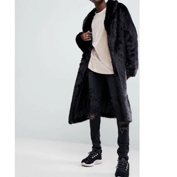 ASOS Jackets Coats Asos Longliny Black Faux Fur Coat For Men